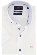 Portofino casual overhemd korte mouw regular fit wit effen linnen logo...
