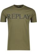 Replay t-shirt donkergroen effen katoen normale fit ronde hals met opd...