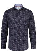 Overhemd A Fish Named Fred casual slim fit donkerblauw geprint katoen