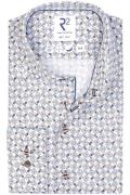 R2 business overhemd slim fit wit blauw geprint