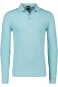 Hugo Boss polo Passerby normale fit blauw effen katoen lange mouw