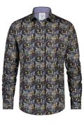 A Fish Named Fred casual overhemd navy met print slim fit katoen