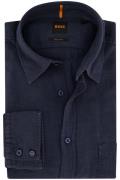 Hugo Boss casual overhemd regular fit donkerblauw linnen borstzak