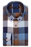 Giordano casual overhemd wijde fit bruine en blauwe ruiten katoen