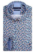 Giordano casual overhemd wijde fit blauw geprint katoen met borstzak