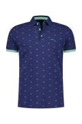 katoenen New Zealand polo normale fit donkerblauw geprint