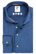 Overhemd R2 slim fit linnen blauw effen