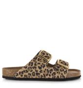 DWRS Label leopard slippers leer met slippers met gesp dames