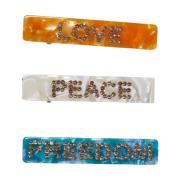 Urban Classics Love peace freedom tekst haarclip (set van 3)