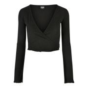 Urban Classics Dames ribbed wrap crop top met lange mouwen