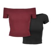 Urban Classics Dames geribd off shoulder t-shirt (set van 2)