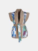 Mucho Gusto Teddy gilet reversible beige met blauw-groene luipaardprin...